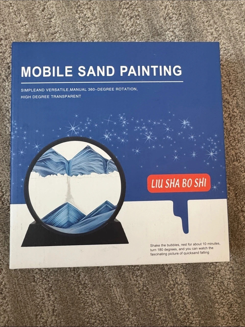 Liu Sha Bo Shi Mobile Sand Painting 360-Degree Rotation Quicksand Art Decor Blue